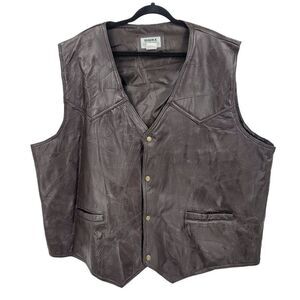Duke Haband Mens Sz 4XL‎ Western Brown Genuine Leather Patchwork Vest Cowboy